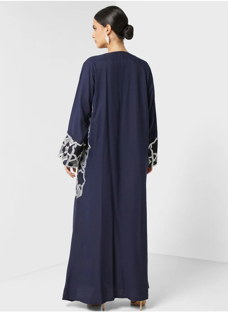 hayas closet Embroidered Front Open Abaya