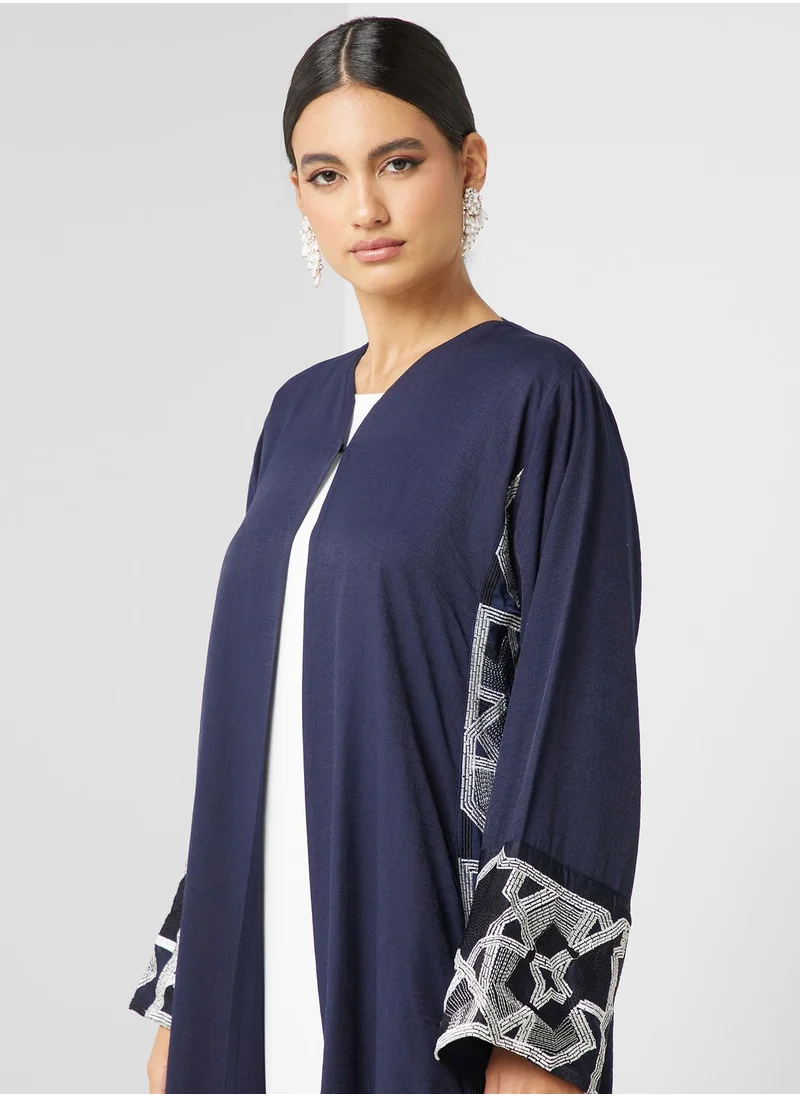 hayas closet Embroidered Front Open Abaya