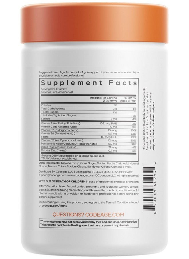 Codeage Codeage Kids Multivitamin Gummies Supplement - Vitamins A, C, D2, B6, B12, Zinc, Folate, Iodine - 2-Month Supply Children's Vitamins - Non-GMO, Gluten-Free, Dairy-Free - Mixed Fruits - 60 Gummies  - Image 2
