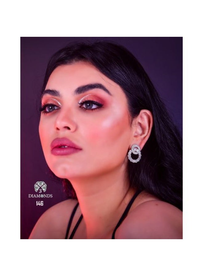 3Diamonds Platinum & Rhodium Plated Double Hoop Earrings, Cubic Zirconia Shine - Image 1