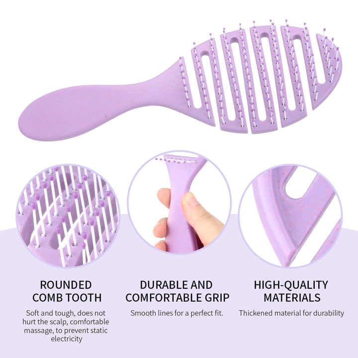 XELYTON Detangling Hair Brush for Pain-Free Brushing on All Wet or Dry Hair Types, Fluffy High Skull Plant Fiber Pork Rib Comb Bristles, Wheat Straw Hair Brush Hollow Out Styling Comb (Oval + Rectangular) - Image 5