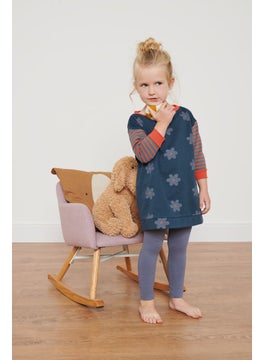 Tchibo Kids Girl Round Neck Floral Print Sweater, Navy Blue  - Image 1