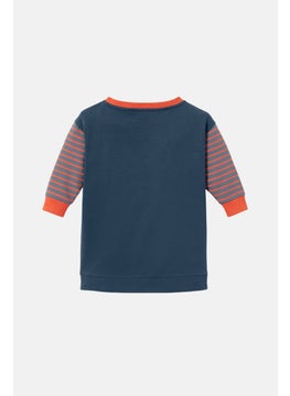 Tchibo Kids Girl Round Neck Floral Print Sweater, Navy Blue  - Image 3