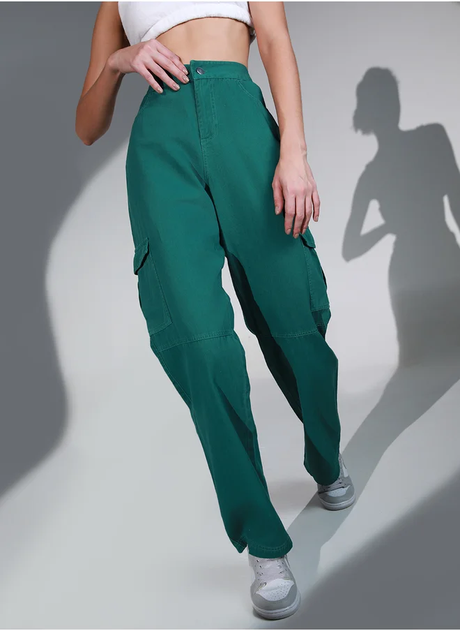 Hubberholme Solid High Rise Cargo Pants