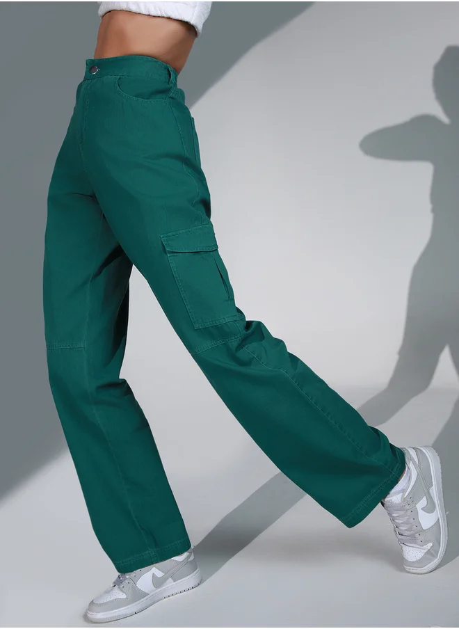 Hubberholme Solid High Rise Cargo Pants