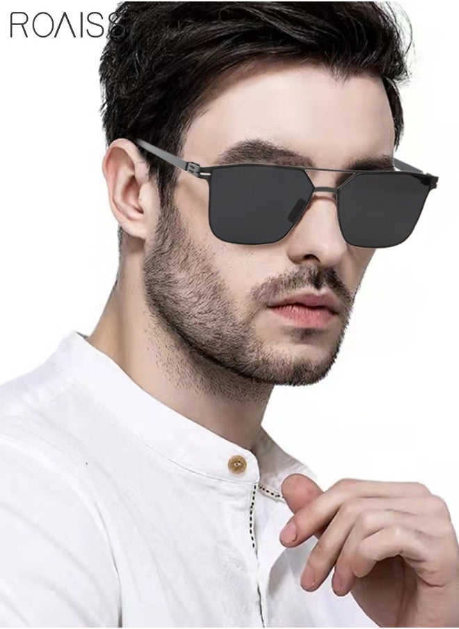 roaiss - Men's Square Sunglasses, UV400 Protection Sun Glasses with Ultralight Metal Frame and Titanium Temple, Fashion Anti-Glare Sun Shades Suitable for Men Driving, Fishing, Traveling, Black - Image 1