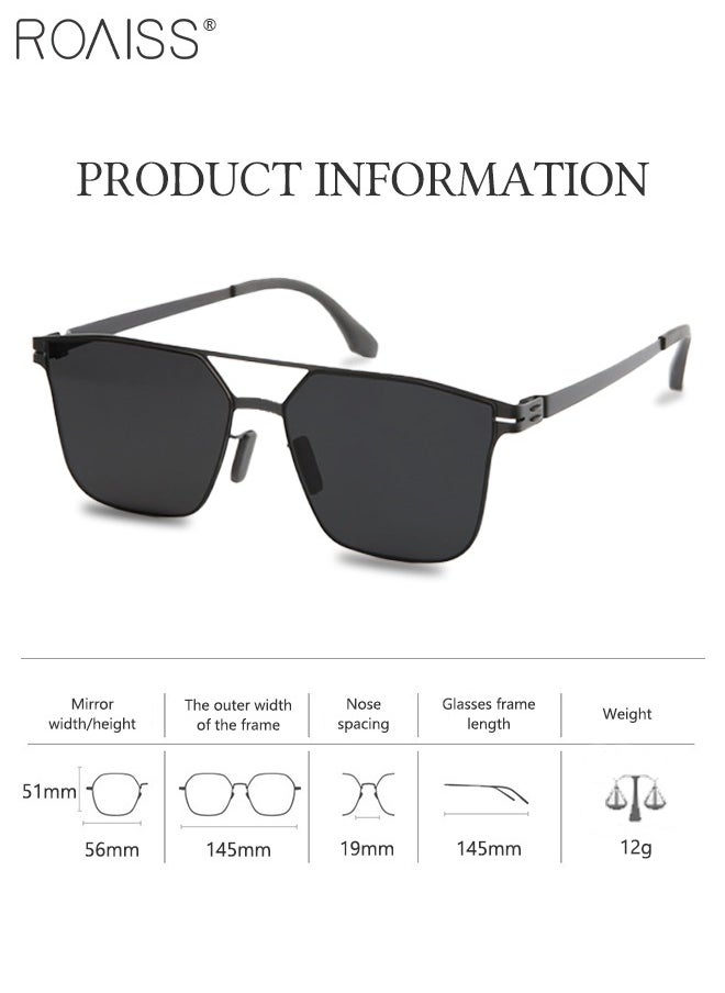 roaiss - Men's Square Sunglasses, UV400 Protection Sun Glasses with Ultralight Metal Frame and Titanium Temple, Fashion Anti-Glare Sun Shades Suitable for Men Driving, Fishing, Traveling, Black - Image 1