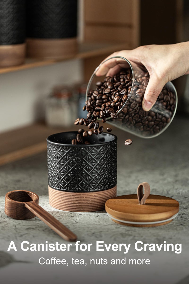 Miamolo Ceramic Jars with Lid, Small Coffee Canister with Lid, Kitchen Food Storage Jars for Sugar Loose Leaf Tea Candy, Decorative Jar for Countertop, Pantry, Coffee Bar Accessories Black & 20 fl.oz - Image 2