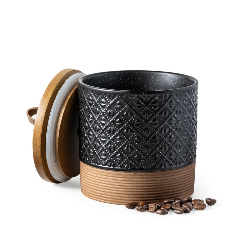 Miamolo Ceramic Jars with Lid, Small Coffee Canister with Lid, Kitchen Food Storage Jars for Sugar Loose Leaf Tea Candy, Decorative Jar for Countertop, Pantry, Coffee Bar Accessories Black & 20 fl.oz - Image 1