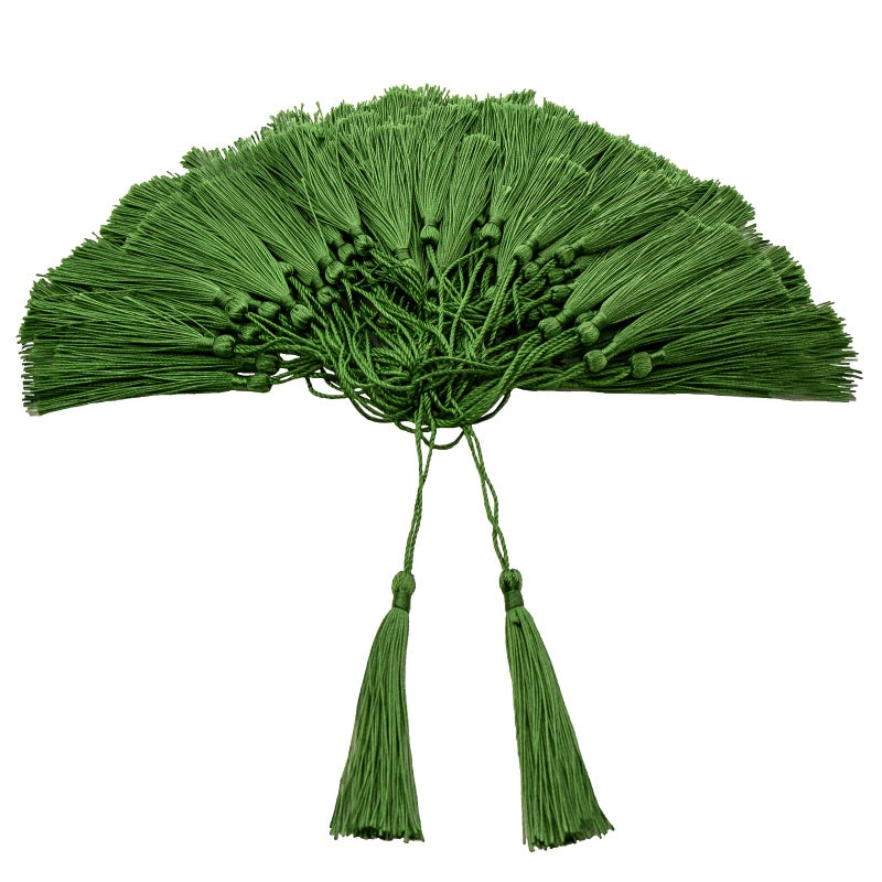 JAZZEEL 100-Piece Bulk Pack of Medium Green 13cm Silky Floss Tassels, Handmade Soft Bookmark Tassels with a 2-Inch Cord Loop, Perfect for Jewelry Making and a Wide Range of DIY Projects