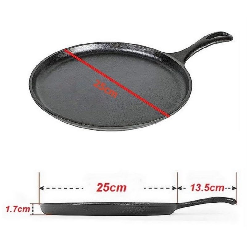 Pre-Seasoned Cast Iron Griddle Tawa Pan, Flat Dosa/Roti Pan, Premium Induction Cookware with Handle for Pancakes Pizzas Quesadillas, Induction Compatible - 25cm - Image 5