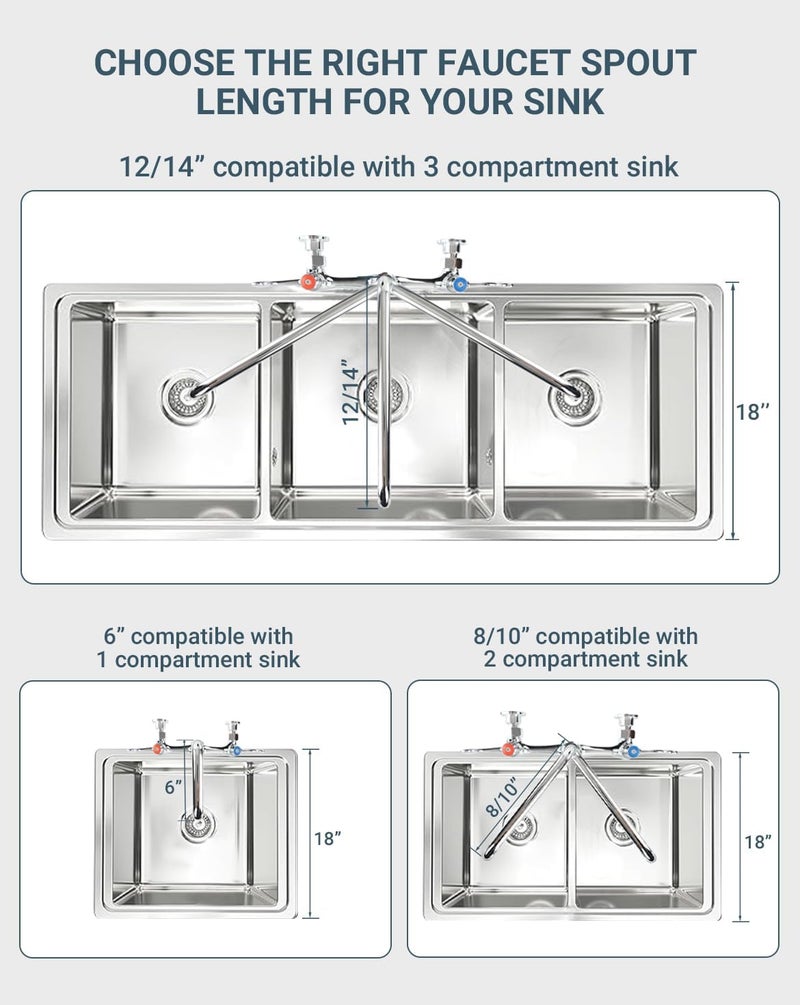 Phivan Commercial Faucet Parts 8 Inch Swivel Spout Replacement Kit for Commercial Kitchen Sink Faucet 1.8 GPM Stainless Steel Swivel Swing Add-on Nozzle for 2 or 3 Bay Compartment Sinks - Image 5