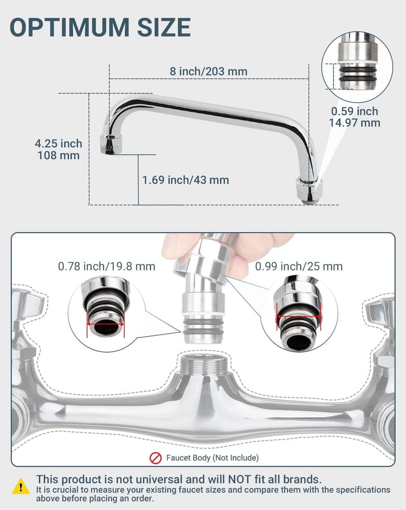 Phivan Commercial Faucet Parts 8 Inch Swivel Spout Replacement Kit for Commercial Kitchen Sink Faucet 1.8 GPM Stainless Steel Swivel Swing Add-on Nozzle for 2 or 3 Bay Compartment Sinks - Image 2