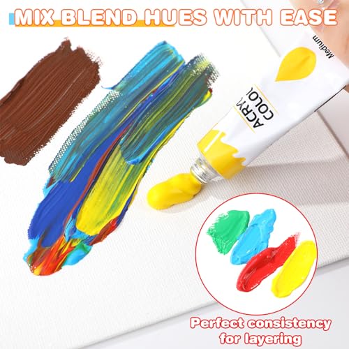 ESRICH Acrylic Paint Set 12 Colors(2 Pack) with 20 Paint Brushes,24 Acrylic Paints for Adults,Kids,Beginner,Professional Artists,Non-Toxic Craft Paint kit for Paper,Canvas,Rock,Wood,Ceramic - Image 5