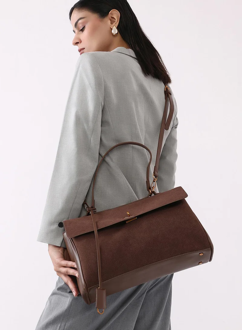 Haute Sauce Solid Interlock Regular Suede Hand Bag For Women