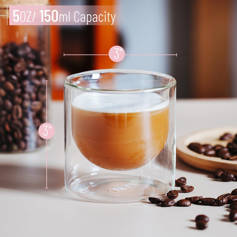 Brew To A Tea BTaT- Double wall glass, Set of 4 (5 oz, 150 ml), Insulated Drinking Glasses, Espresso Cups, Glass Coffee Cups, Cappuccino Cups, Scotch Glasses, Glass Mug for Hot & Cold Beverages - Image 3