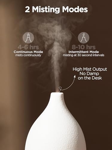 InnoGear Oil Diffuser, 150ML Ceramic Diffuser for Essential Oils Handcrafted Aromatherapy Diffuser Ultrasonic Cool Mist Humidifier with 2 Mist Modes Waterless Auto Off for Room Office, White Base - Image 5