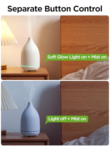 InnoGear Oil Diffuser, 150ML Ceramic Diffuser for Essential Oils Handcrafted Aromatherapy Diffuser Ultrasonic Cool Mist Humidifier with 2 Mist Modes Waterless Auto Off for Room Office, White Base - Image 4
