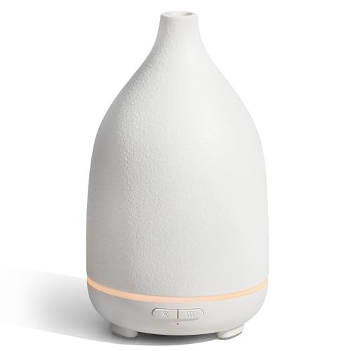 InnoGear Oil Diffuser, 150ML Ceramic Diffuser for Essential Oils Handcrafted Aromatherapy Diffuser Ultrasonic Cool Mist Humidifier with 2 Mist Modes Waterless Auto Off for Room Office, White Base - Image 1