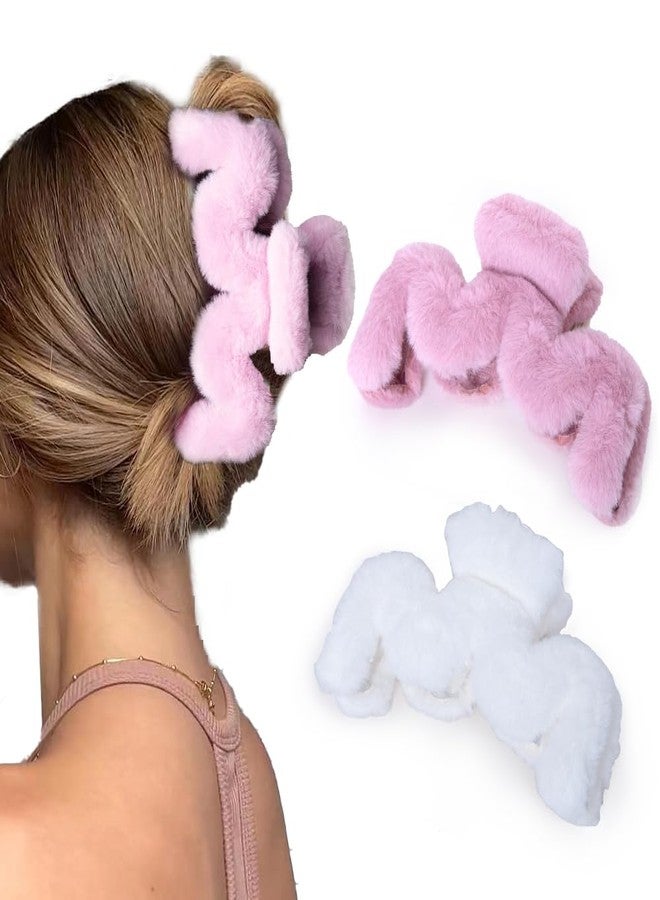 Bmobuo 5 Inch Fuzzy Claw Clips, 2 Pack, Large Claw Clips for Thick, Long, Curly Hair, Strong Hold, Non-Slip - Image 1
