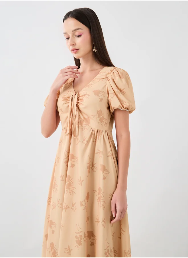 Take Two Take Two Floral Print Gathered Detail Puff Sleeve Maxi Dress