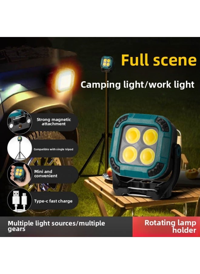Generic 25 Years Of Mini Outdoor Camping Lamp C Port Charging Power Display Full Scene Lighting With Strong Magnetic-Power:W8129-4 Four-eye Mini Square Work Light  - Image 1