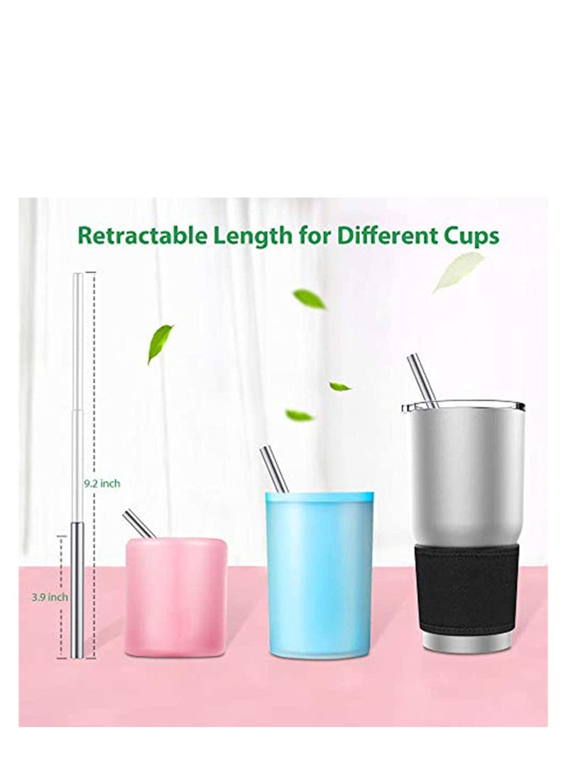 2 Pack Reusable Telescopic Straw, Stainless Steel Collapsible Drinking Straw, Portable Metal Straw Kit with Cleaning Brush & Carabiner - Image 4