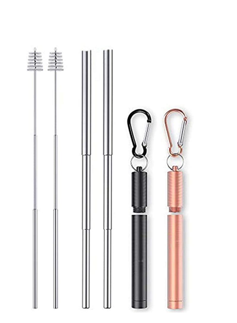 2 Pack Reusable Telescopic Straw, Stainless Steel Collapsible Drinking Straw, Portable Metal Straw Kit with Cleaning Brush & Carabiner - Image 1