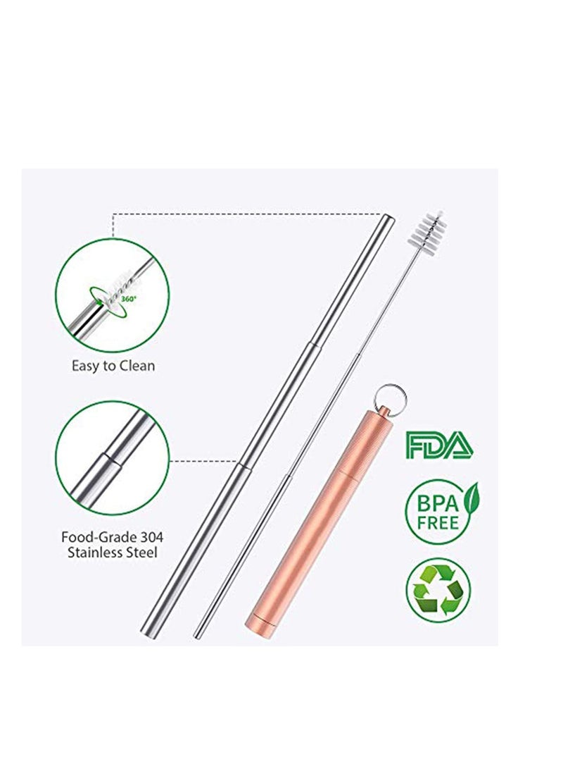 2 Pack Reusable Telescopic Straw, Stainless Steel Collapsible Drinking Straw, Portable Metal Straw Kit with Cleaning Brush & Carabiner - Image 5
