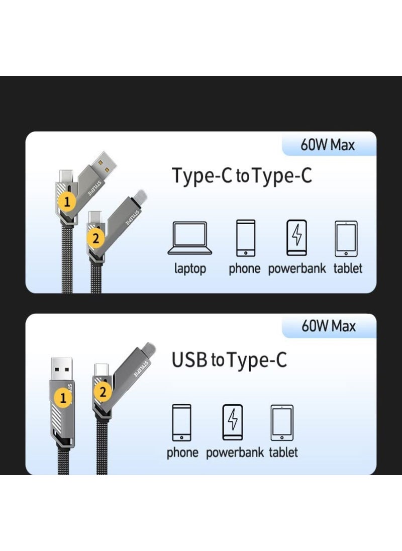 Megamus - 4in1 Usb+C Type C To Lightning Charging Cable Metal Head Rugged Cable 60W Pd Fast Charging - Image 1