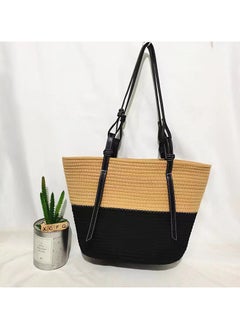 New Trendy Cotton Thread Woven Bag Colored Spliced Grass Woven Bag Large Capacity Shoulder Bag