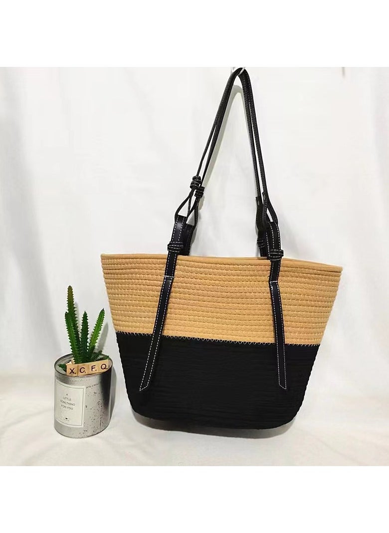 KUYING - New Trendy Cotton Thread Woven Bag Colored Spliced Grass Woven Bag Large Capacity Shoulder Bag - Image 1