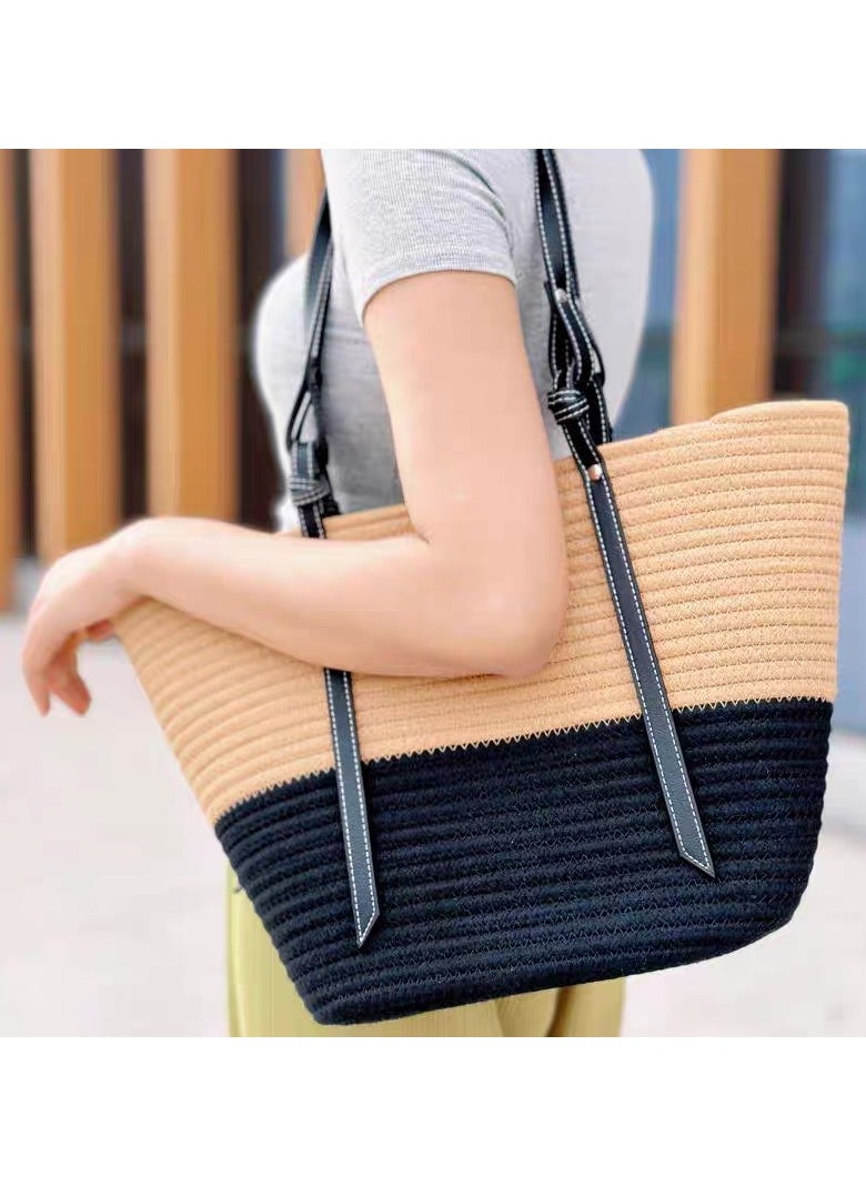 KUYING - New Trendy Cotton Thread Woven Bag Colored Spliced Grass Woven Bag Large Capacity Shoulder Bag - Image 1