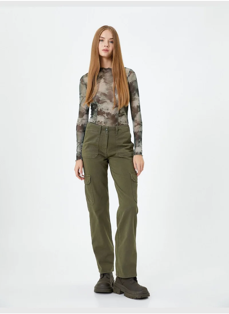 كوتون Pocket Detail Medium Rise Cargo Pants