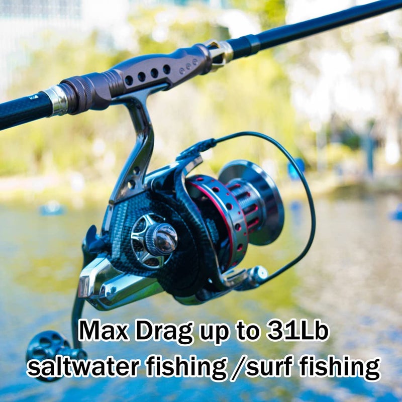 Fishdrops Surf Spinning Reel, Size 10000 12000 Saltwater Fishing Reels, Full Metal Frame 31 LBs Max Drag, 10+1 Stainless BB Ultra Smooth Powerful, High Capacity Long Casting Spinning Reels - Image 5