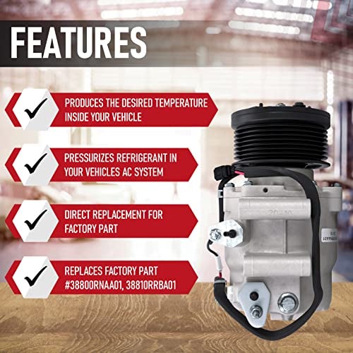 AA Ignition AC Compressor - A/C Compressor Compatible with Honda Civic 2006-2011, 1.8L - Replaces 38810RRBA01, 38800-RNA-A010-M, 38800-RNB-A02, 38800RNAA010M2, 38800RNAA01 - HVAC Air Conditioning Compressor - Image 2