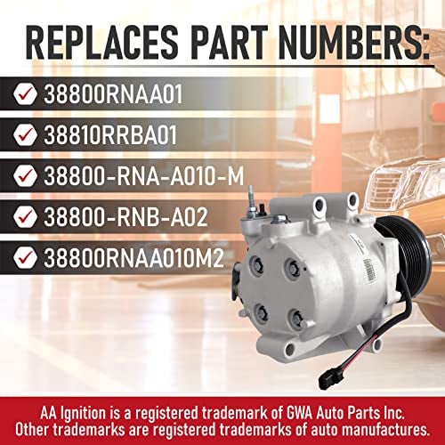 AA Ignition AC Compressor - A/C Compressor Compatible with Honda Civic 2006-2011, 1.8L - Replaces 38810RRBA01, 38800-RNA-A010-M, 38800-RNB-A02, 38800RNAA010M2, 38800RNAA01 - HVAC Air Conditioning Compressor - Image 3