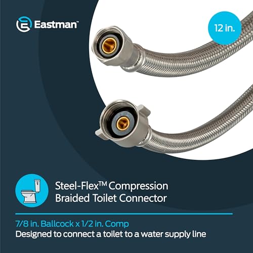 Eastman 12 Inch Steel-Flex Braided Toilet Connector, 7/8 Inch Ballcock x 1/2 Inch Compression, Stainless Steel Toilet Supply Line, 48114 - Image 2