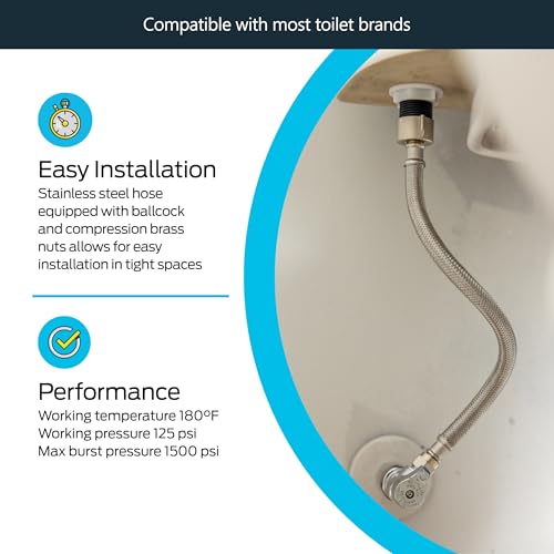 Eastman 12 Inch Steel-Flex Braided Toilet Connector, 7/8 Inch Ballcock x 1/2 Inch Compression, Stainless Steel Toilet Supply Line, 48114 - Image 3