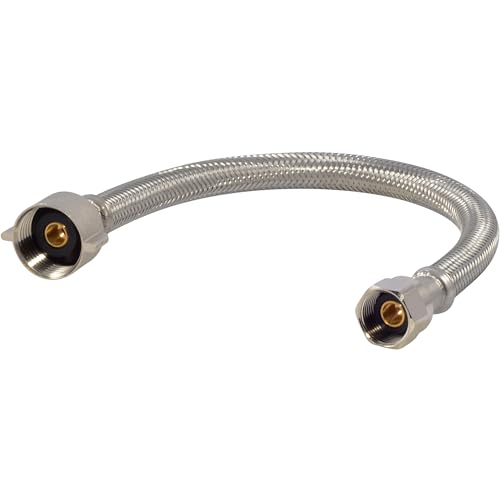 Eastman 12 Inch Steel-Flex Braided Toilet Connector, 7/8 Inch Ballcock x 1/2 Inch Compression, Stainless Steel Toilet Supply Line, 48114 - Image 1