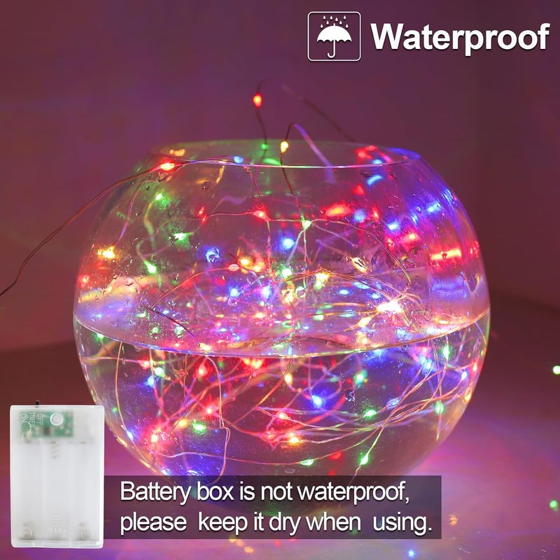 YAOZHOU Christmas Decorations Multicolor Fairy String Lights, Battery Operated with Timer, 2 Pack Total 33FT 100 Led Mini Battery Powered Twinkle Mason Jar Waterproof Firefly Lights DIY Party - Image 5