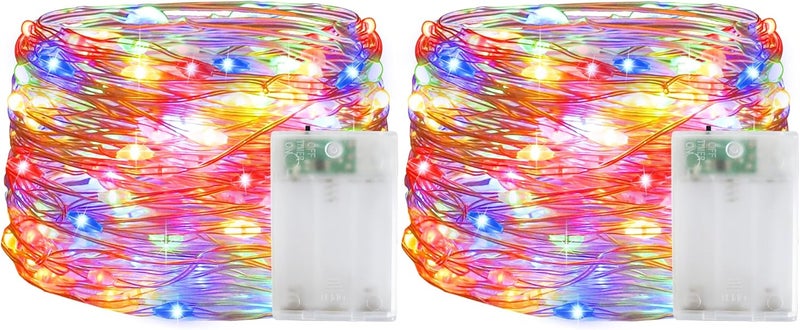 YAOZHOU Christmas Decorations Multicolor Fairy String Lights, Battery Operated with Timer, 2 Pack Total 33FT 100 Led Mini Battery Powered Twinkle Mason Jar Waterproof Firefly Lights DIY Party - Image 1
