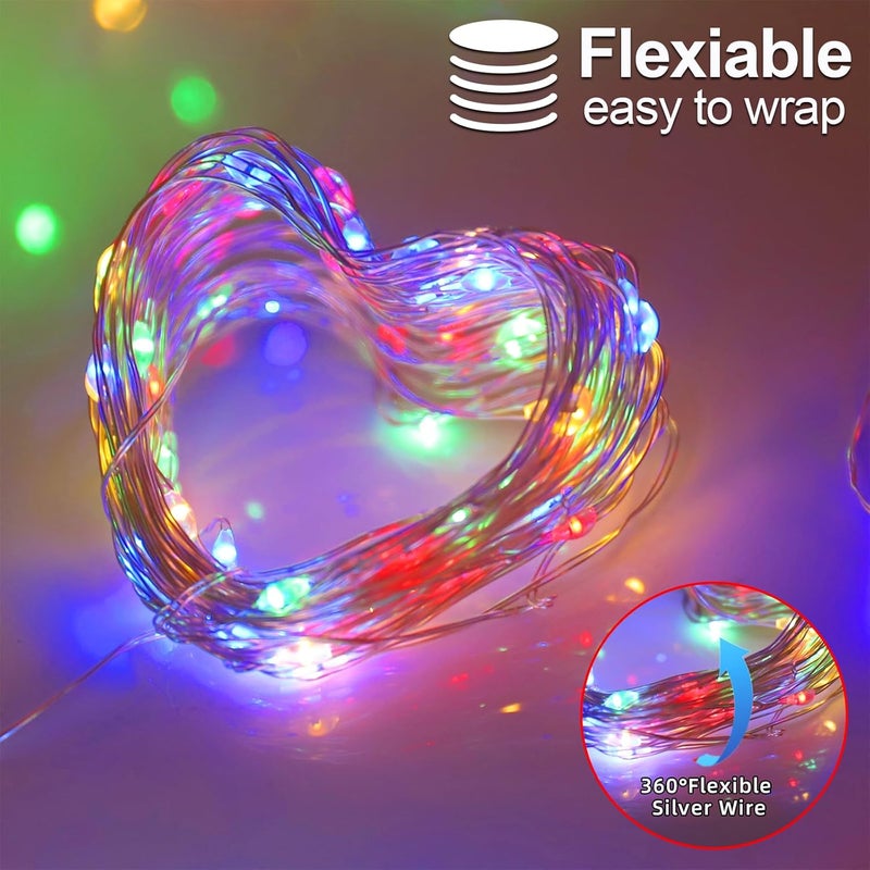 YAOZHOU Christmas Decorations Multicolor Fairy String Lights, Battery Operated with Timer, 2 Pack Total 33FT 100 Led Mini Battery Powered Twinkle Mason Jar Waterproof Firefly Lights DIY Party - Image 4