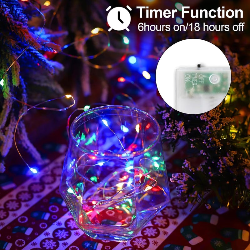 YAOZHOU Christmas Decorations Multicolor Fairy String Lights, Battery Operated with Timer, 2 Pack Total 33FT 100 Led Mini Battery Powered Twinkle Mason Jar Waterproof Firefly Lights DIY Party - Image 2