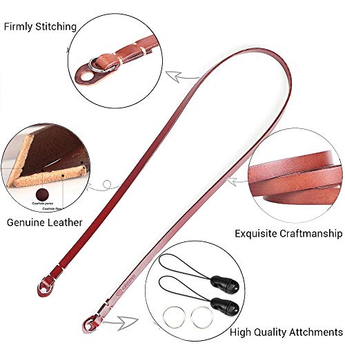 CANPIS Genuine Leather Camera Neck Shoulder Strap Compatible with Fujifilm Sony Olympus Panasonic Lecia Canon Nikon Mirrorless Compact Cameras (Brown, Retro Style, Slim Belt) - Image 3