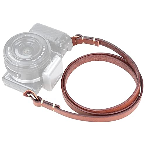 CANPIS Genuine Leather Camera Neck Shoulder Strap Compatible with Fujifilm Sony Olympus Panasonic Lecia Canon Nikon Mirrorless Compact Cameras (Brown, Retro Style, Slim Belt) - Image 1