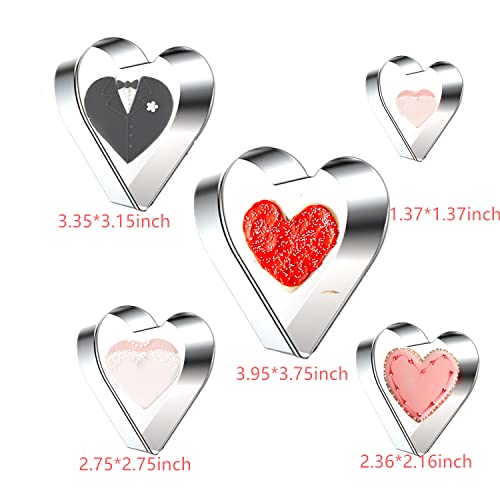 Q-BAKER 5 Pieces Heart Cookie Cutter Set - Valentine's Day Heart Shapes Stainless Steel Cutters Molds for Anniversary, Bridal, Engagement and Wedding, Baking Gifts - Image 3
