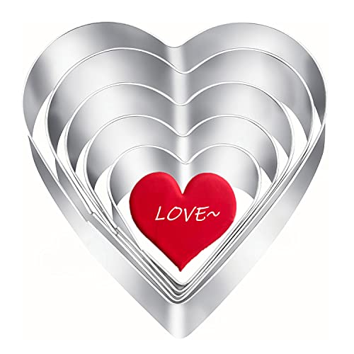 Q-BAKER 5 Pieces Heart Cookie Cutter Set - Valentine's Day Heart Shapes Stainless Steel Cutters Molds for Anniversary, Bridal, Engagement and Wedding, Baking Gifts - Image 1