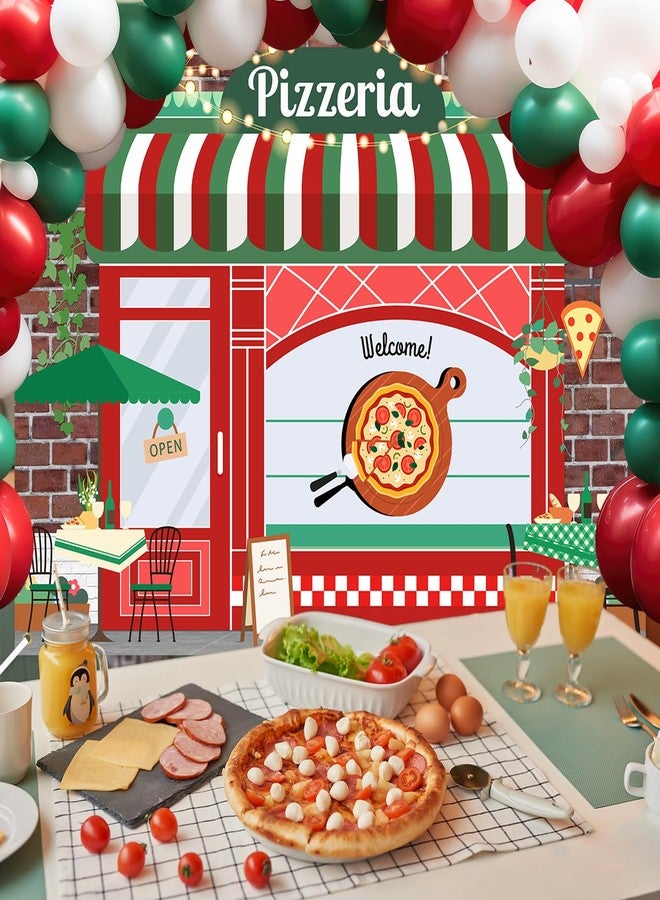 Avezano Pizza Shop Backdrop Pizza Party Food Newborn Baby Birthday Party Decorations Boys Girls Cooking Theme Vintage Pizzeria Shop Birthday Baby Shower Newborn Party Background (7x5ft) - Image 2