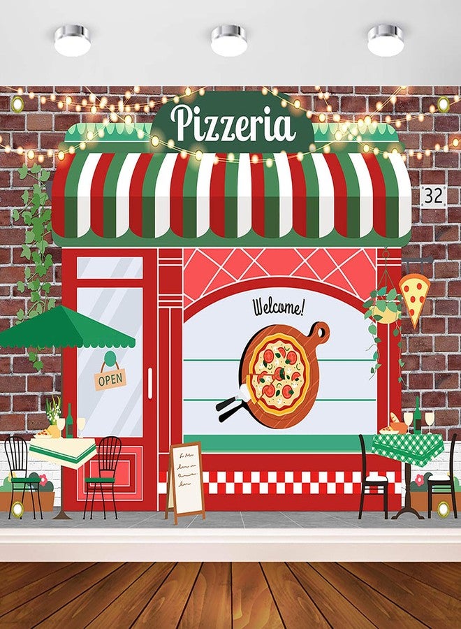 Avezano Pizza Shop Backdrop Pizza Party Food Newborn Baby Birthday Party Decorations Boys Girls Cooking Theme Vintage Pizzeria Shop Birthday Baby Shower Newborn Party Background (7x5ft) - Image 1